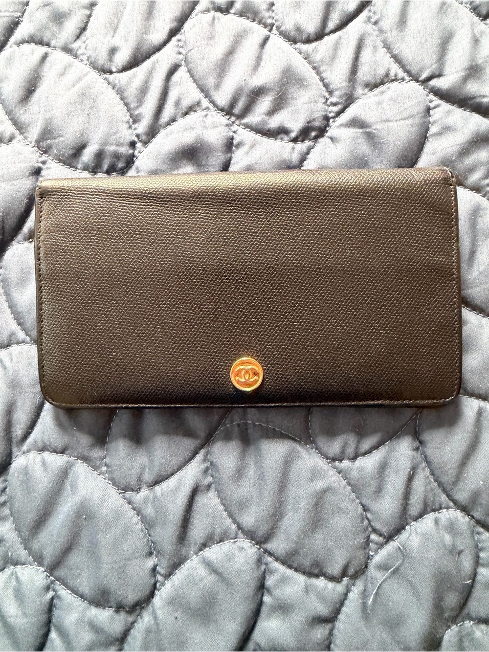 Authentic Vintage CHANEL Black Leather Wallet with Gold Snap